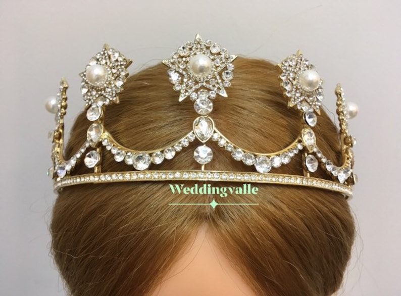Victorian gold pearls headpiece wedding crown princess Etsy