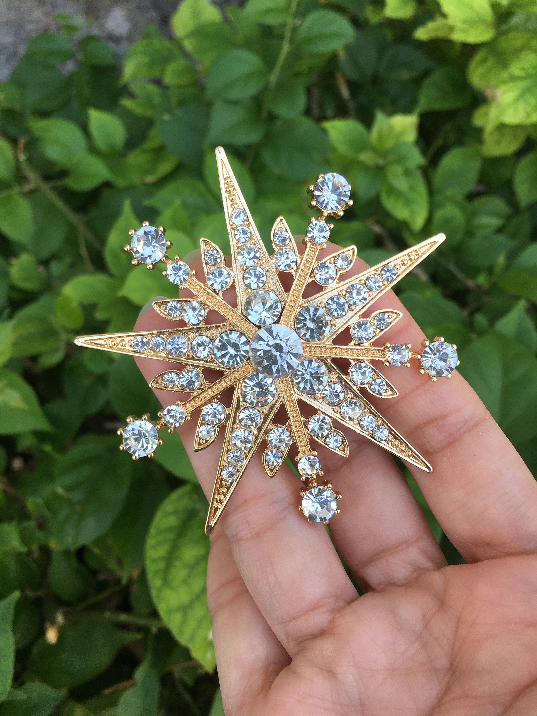 RUIZHEN Silver Crystal Starfish Brooch Pin - Nautical Beach Theme Jewelry For Women - View #2