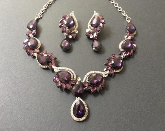 Amethyst necklace, crystal necklace, birthstone jewelry, statement necklace, purple jewellery, Grandma gift for Mom, anniversary gift