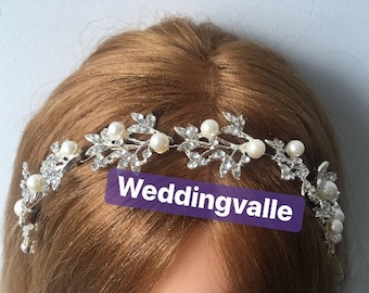 SALE - Flower tiara, wedding bridal headpiece, rhinestone crystal crown, flowers tiara, wedding hair comb, wedding headpiece, bridal comb