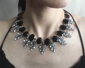 Set di gioielli neri, set di gioielli neri da sposa, collana vistosa, set di gioielli per tutti i giorni, regalo di compleanno, collana antica, collana di bigiotteria