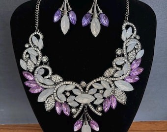 SALE - Amethyst gift, anniversary gift, crystal bridal set, purple crystal jewelry, statement necklace, wedding jewelry set, wedding set