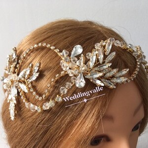 SALE - Romantic flower wedding headpiece, bridal headband, bridal hair vine, prom hair gold, wedding headband, bridal tiara, wedding tiara