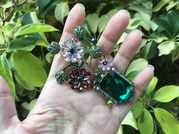 Emerald Brooch Antique Brooch Wedding Brooch Bridal Jewellery Dress Brooch Pin Vintage Wedding Flower Jewellery Prom Etsy