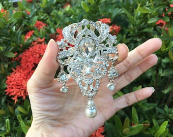 VERKOOP - Victoriaanse broche, strass kristallen sieraden, parelsieraden, mooie broche, formele kledingbroche, verjaardagscadeau, jubileumcadeau