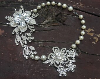 SALE - Romantic necklace, bridal necklace, wedding jewelry, wedding necklace, bridal necklace, floral necklace, statement necklace