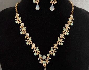 Crystal necklace, birthday gift, Mothers Day gift, floral necklace, romantic jewelry, ice blue jewelry set, daily jewelry, birthday gift