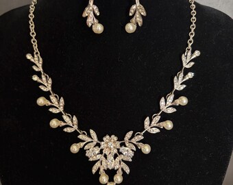 SALE - Perlenschmuck, Kristall-Brautkette, Halskettenset Hochzeit, Geschenk für Mama, Art-Deco-Halskette
