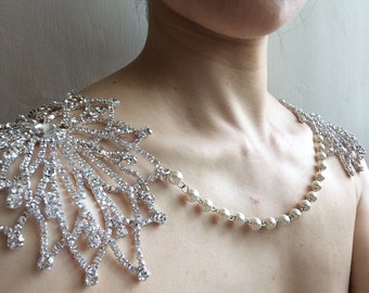 Wedding necklace, bridal necklace, rhinestone crystal necklace, shoulder necklace, silver necklace, pearl necklace, romantic necklace