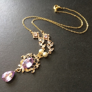 Amethyst necklace, wedding bridal necklace, wedding jewelry, bridal necklace, birthstone necklace, purple stone necklace, gold crystal