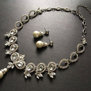 SALE - Chandelier necklace, wedding crystal necklace, gift for wife, bridal jewelry set, bridal necklace, vintage wedding set, prom jewelry