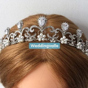 SALE - Victorian crown, wedding crown, crystal bridal crown, prom headpiece, bridal headpiece, silver wedding tiara, CZ rhinestone crown