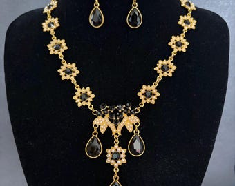 OFERTA - Collar negro para bodas, collar con piedra natal, joyería para graduaciones, collar llamativo, conjunto de collar de cristal negro, regalo de cumpleaños