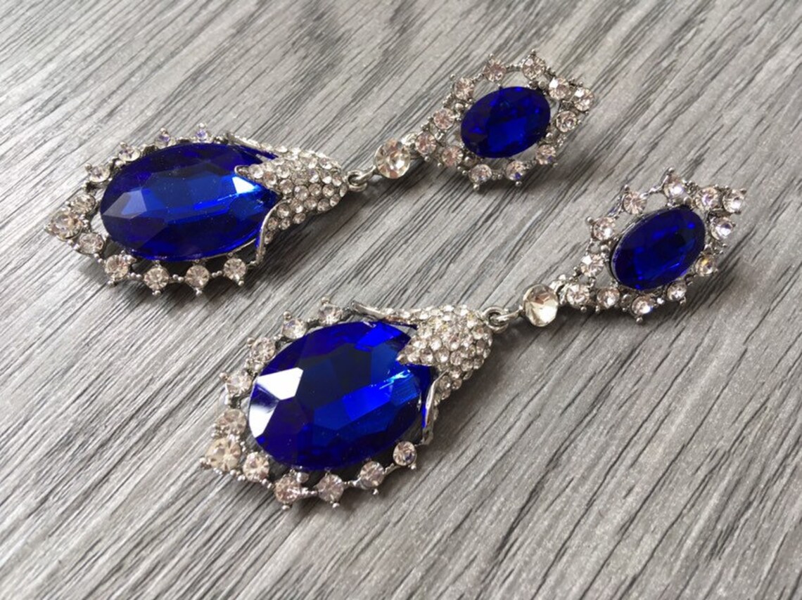 Sapphire crystal earrings rhinestone earrings bridal Etsy