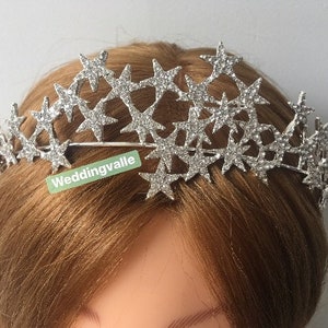 Silver star crown, wedding bridal crown, rhinestone crystal tiara, stars headpiece, wedding crown, princess crown, wedding hair, bridal hair