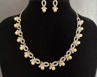 SALE - Perlen Strass Schmuckset, Hochzeitskette, Brautset, Kristallschmuck, Jubiläumsgeschenk, Geburtstagsgeschenk für Mama