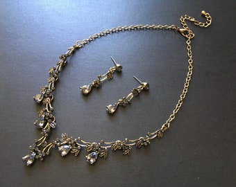 Set di gioielli da sposa con cristalli neri, gioielli per abito nero, collana e orecchini con strass grigi, collana nera da sposa