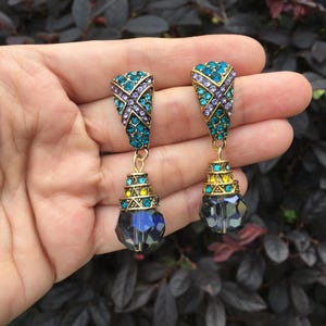 Blue crystal earrings, drop earrings, statement earrings, bridal earrings, prom jewelry, sapphire earrings, dangle drop earrings