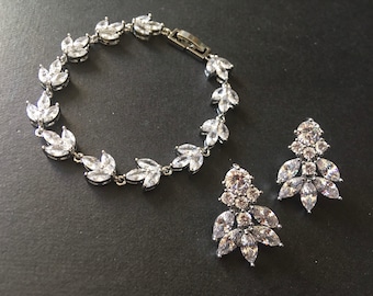 SALE - Crystal bridal jewellery, Swarovski bracelet cuff, silver marquise tennis bracelet jewellery, cluster jewelry, birthday gift for her