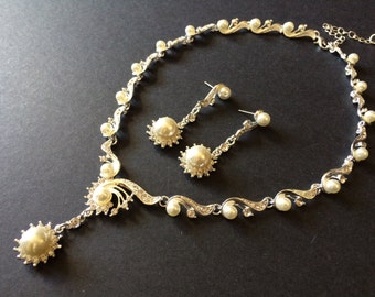 SALE - Pearl necklace, wedding necklace, bridal necklace, rhinestone crystal necklace, wedding jewelry, bridal set, prom