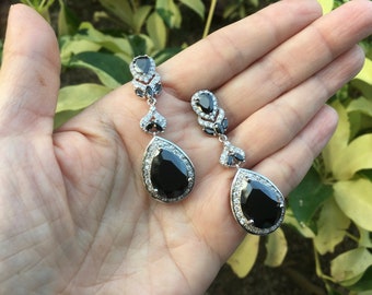 Teardrop earrings, gothic earrings, black drop earrings, black crystal earrings, black wedding earrings, black chandelier earrings