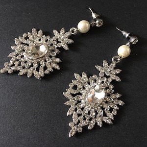 SALE - Silver earrings, Art Deco earrings, cubic zirconia earrings, wedding earrings, dangle earrings, crystal bridal earrings, prom
