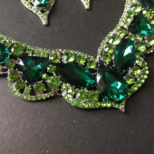 Victorian emerald crystal necklace, wedding necklace, wedding jewelry, bridal necklace, rhinestone necklace, wedding set, bridal jewelry set image 6