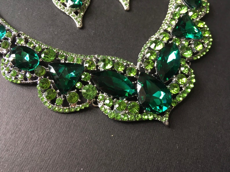 Victorian emerald crystal necklace, wedding necklace, wedding jewelry, bridal necklace, rhinestone necklace, wedding set, bridal jewelry set image 6