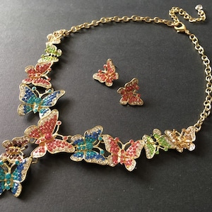 Butterfly jewelry, crystal bridal necklace, prom jewelry, pink necklace, wedding jewelry, butterfly necklace, bridal necklace set, statement