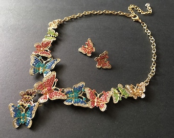 Joyas de mariposa, collar de novia de cristal, joyas de graduación, regalo de cumpleaños, collar de mariposa, joyas llamativas