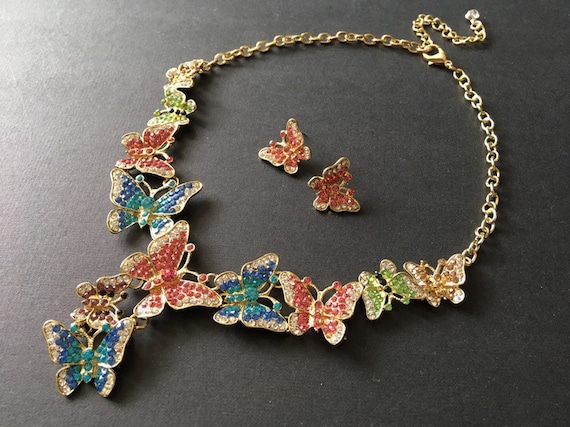 Rhinestone 2024 butterfly necklace
