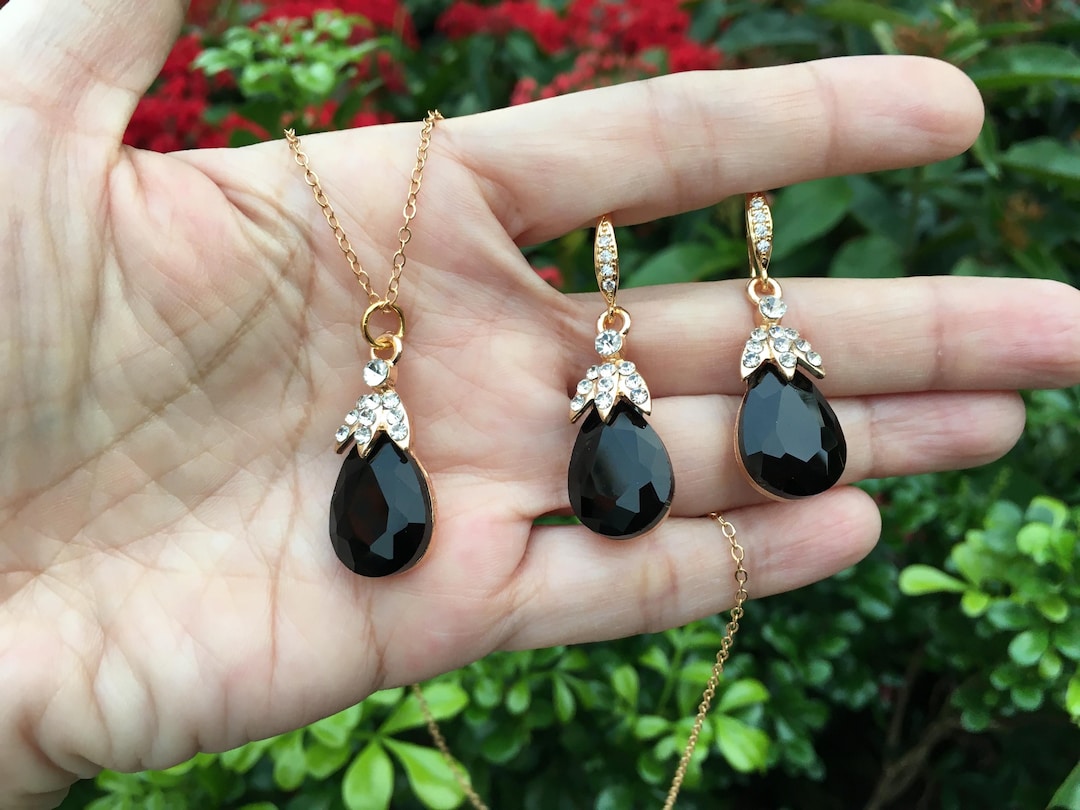 Flyff Rgothic Set Gothic Jewelry Set, Birthday Gift, Crystal Bridal Set, Black Jewelry ...