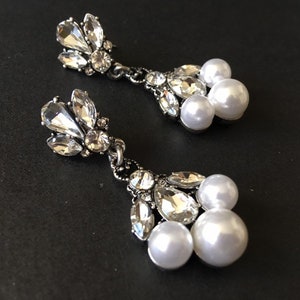 SALE Vintage earrings, dangling earrings, crystal earrings, pearl earrings, bridal jewellery, wedding jewelry, drop earrings image 2