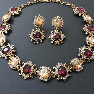 Antique jewelry set, purple necklace set, wedding neckla set, crystal bridal necklace, champagne jewelry set, wedding set, romantic necklace