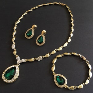 Green emerald necklace set, birthstone jewelry, prom crystal necklace, wedding necklace, wedding jewelry set, bridal necklace, jewelry set