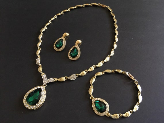 Green Emerald Necklace Rhinestone Necklace Crystal Necklace - Etsy