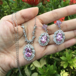 Bridal jewelry set, wedding necklace and earrings set, light rose pink crystal statement necklace, silver necklace, pink wedding jewelry