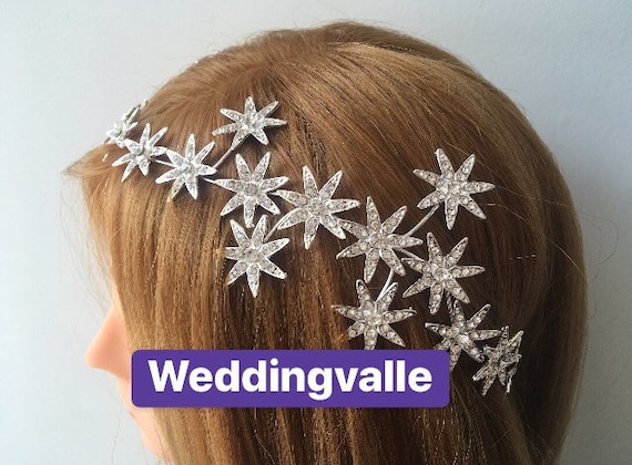 SALE - Crystal Starburst Wedding Tiara, Silver Bridal  display picture 2