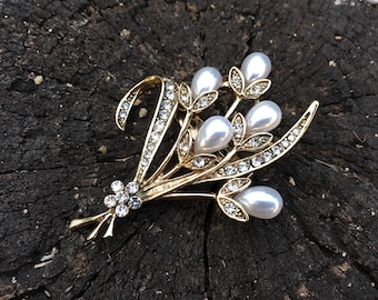 REBAJAS - Broche antiguo, broche de flores, broche de perlas, regalo de cumpleaños para ella, regalo de aniversario, regalo del Día de la Madre para mamá, joyería delicada