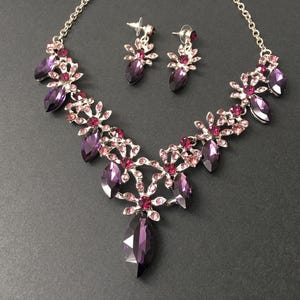 Amethyst necklace, crystal bridal necklace, bridal set, crystal jewelry, formal evening  necklace, wedding jewelry, purple wedding set, prom