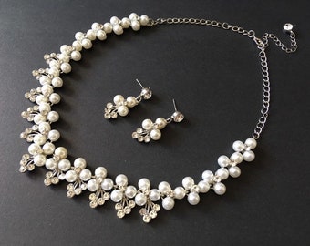 Romantic wedding necklace, rhinestone necklace, crystal necklace, bridal jewelry, wedding jewelry, statement necklace, wedding  set