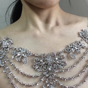 Wedding bridal necklace, bridal shoulder necklace, wedding jewelry, crystal bridal necklace, silver layering necklace, bridal jewelry