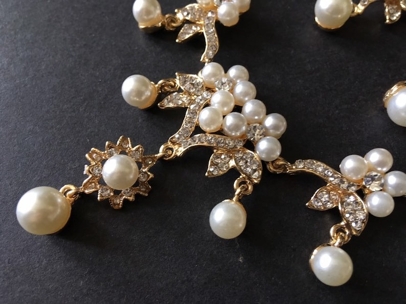 wedding necklace statement necklace rhinestones crystals necklace bridal necklace Romantic gold necklace pearls necklace wedding set