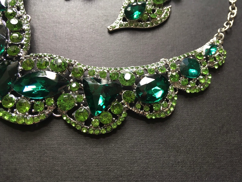 Victorian emerald crystal necklace, wedding necklace, wedding jewelry, bridal necklace, rhinestone necklace, wedding set, bridal jewelry set image 7