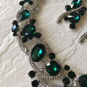 SALE - Emerald necklace set, crystal bridal necklace, jewelry birthstone, thanksgiving gift, birthday gift for her, wedding jewelry set image 7