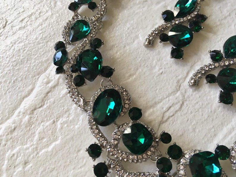 SALE - Emerald necklace set, crystal bridal necklace, jewelry birthstone, thanksgiving gift, birthday gift for her, wedding jewelry set image 7