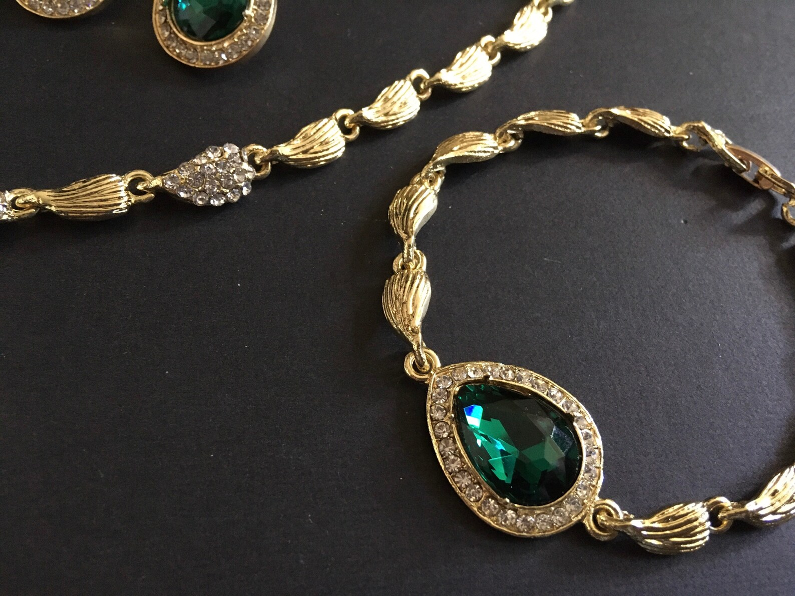 Green Emerald Necklace Rhinestone Necklace Crystal Necklace Etsy