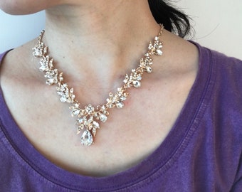 Gold Jewelry Set, Crystal Necklace Set, Birthday Gift, Prom Jewelry, Wedding Set, Bridal Set