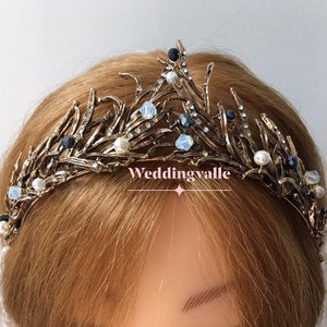 Fairy crown, wedding accessories, gothic accessories, black diamond hair vine, bridal headpiece, bridal headpiece, wedding leaf crown
