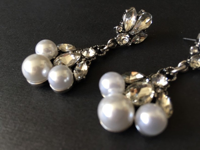 SALE Vintage earrings, dangling earrings, crystal earrings, pearl earrings, bridal jewellery, wedding jewelry, drop earrings image 3